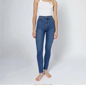 NWT REDONE High Rise Ankle Crop Jeans Size 25 Button Fly Whiskering